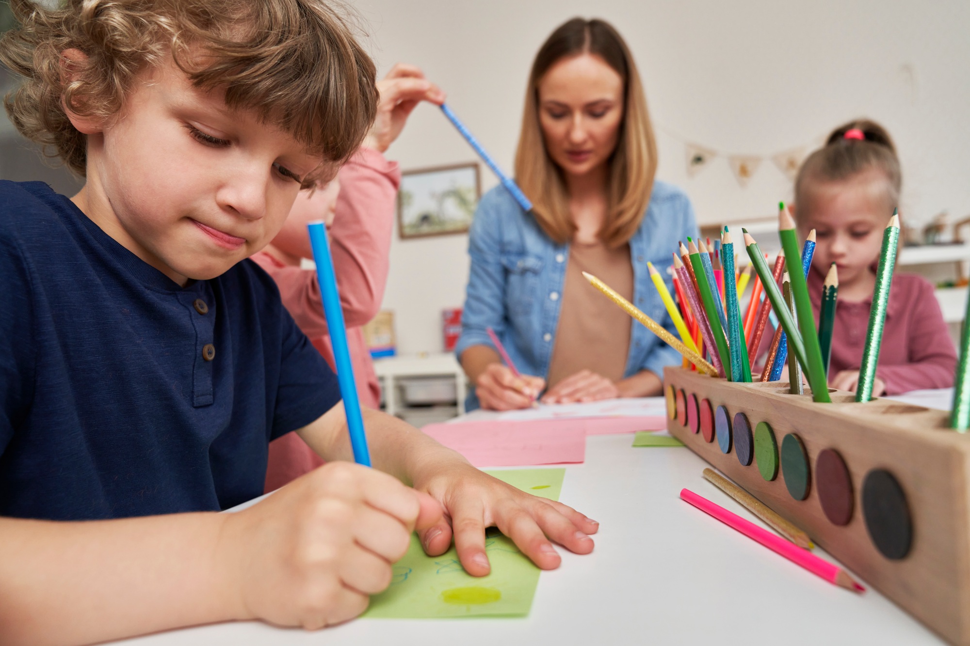 Children drawing in the kindergarten